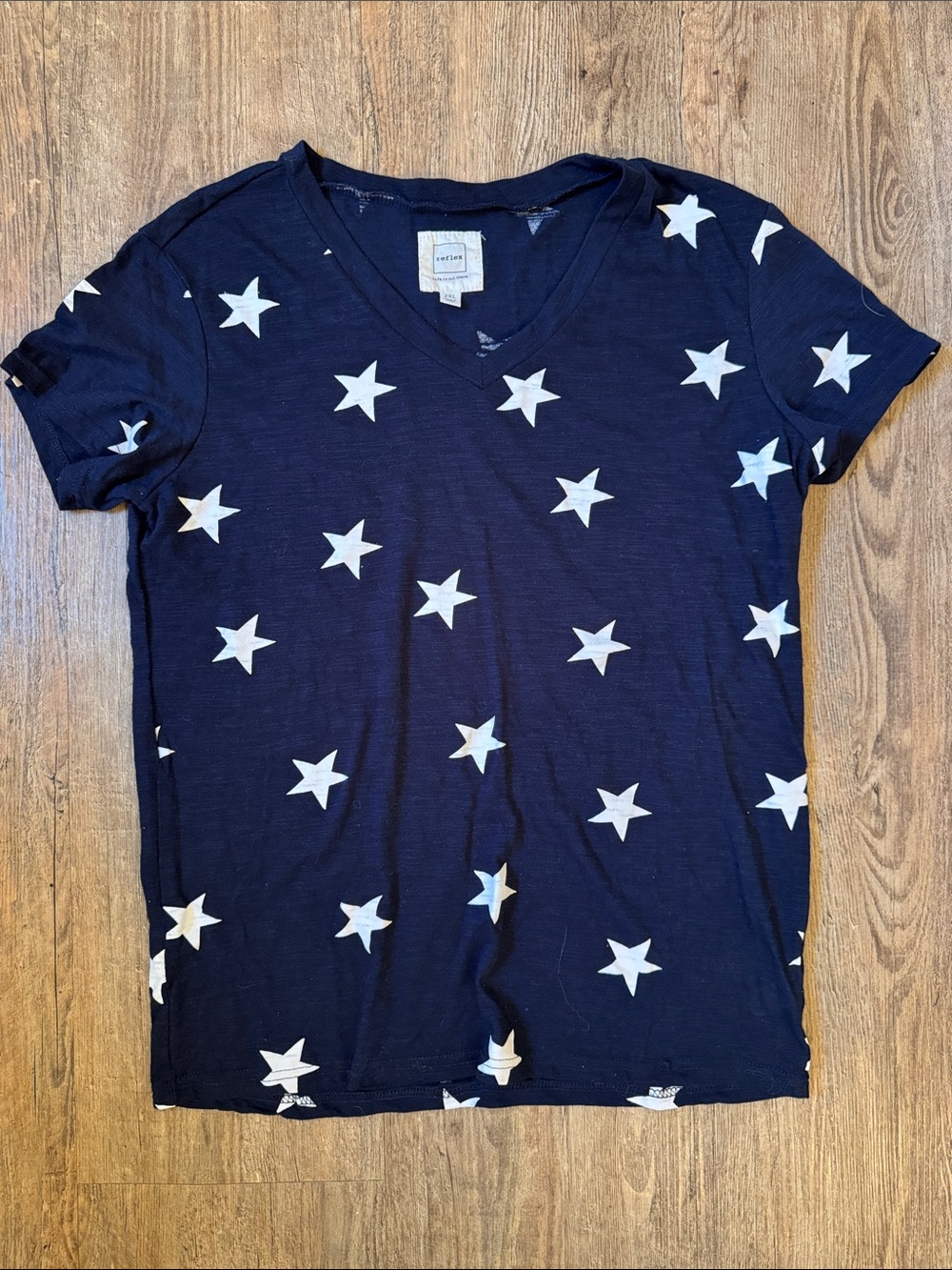 Reflex Navy V-Neck Short Sleeve Tee with White Star Print
